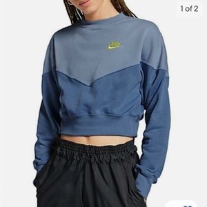 Nike Color-Block Cropped Fleece Sweatshirt Blue Size L